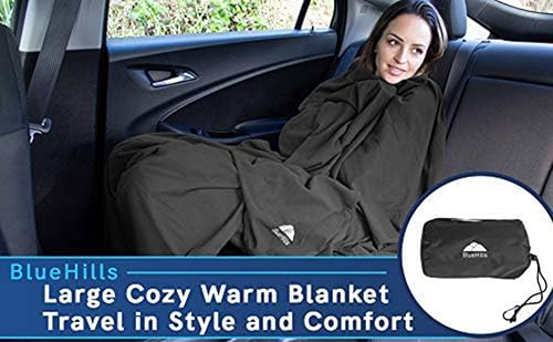 BlueHills Ultra Compact Travel Blanket 2 Pack Large Soft Cozy Portable Blanket Sheet with Carry Case and for Flight Airplane Car Layover Camping Hotel C203-2PK-Black - color: C203-2pk-black