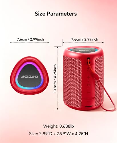 Portable Bluetooth Speaker Beach Essentials: Powerful Crystal Clear Sound/Dynamic Light/IPX5 Waterproof/All Day Playtime/Wireless BT 5.3/TWS Paring, Dad Gifts, Outdoor|Travel|Camping|Pool Accessories - color: Red