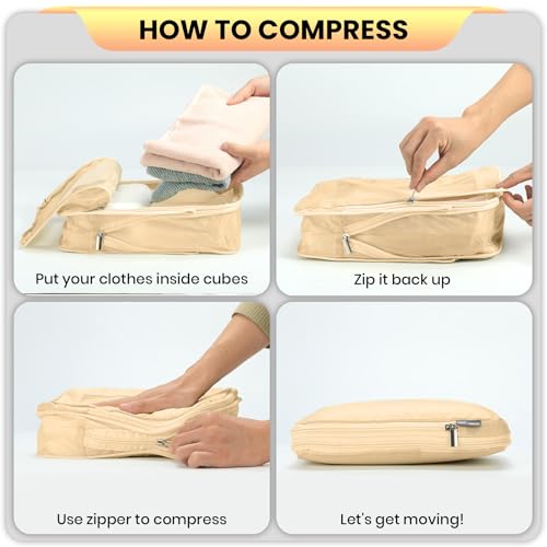 Compression Packing Cubes For Carry On Suitcase 20-22 Inch, 4 Pcs Expandable Packing Cubes For Travel for Luggage, Space Saving Travel Essentials