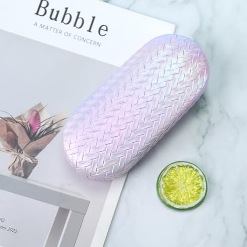 PERFECTSIGHT Sunglasses Case, Large Hard Shell Glasses Case, Cute PU Leather Protective Eyeglasses Case for Women Men - color: Gradient Purple+pink