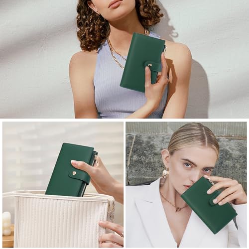 yiijay Womens Wallet RFID Blocking Leather Trifold Clutch Wallet Credit Card Holder Ladies Travel Wallet Purse with Pen Holder - color: 1Dark Green