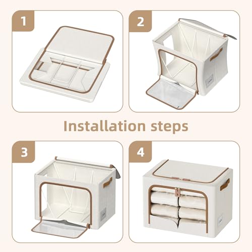 FHSQX 6 Pack Clothes Storage Bins with Metal Frame, Cream White, 19.7x15.7x13.8 inch - color: Cream White, size: 19.7x15.7x13.8 inch