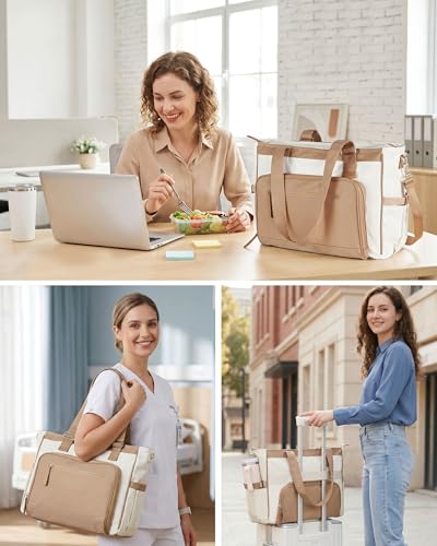 HOMESPON Lunch Bag, 24.5L Large Tote Bag for Women, Laptop Bag Fits 15.6" with Insulated Lunch Compartment & Shoulder Strap, Work Tote for Nurse, Teacher, Office, Commute, Travel, Beige-brown - color: Brown
