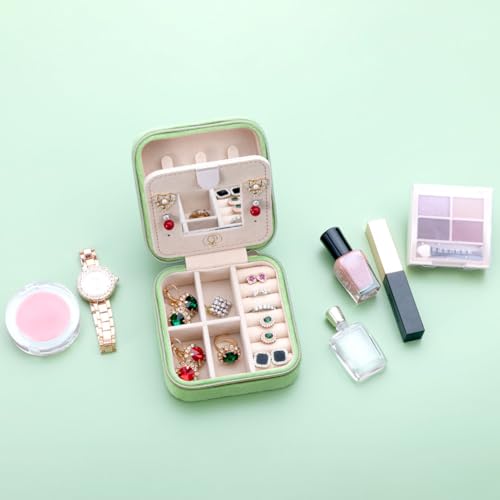 ZPROW Plush Velvet Travel Jewelry Case, Travel Jewelry Organizer, Jewelry Travel Case, Travel Jewelry Box, Small Jewelry Case, Jewelry Travel Box, Earring Organizer with Mirror - LightGreen - color: Velvet 1 Pack - LightGreen