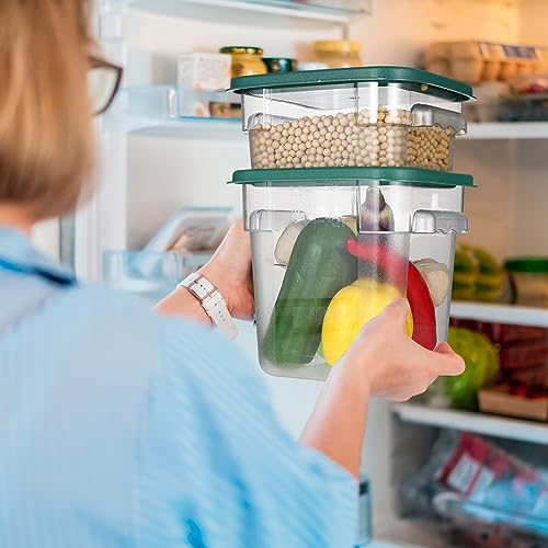 Barydat 4 Pcs Square Food Storage Containers with Lids Measurement Scales, 2qt & 4qt Clear Plastic Stackable Containers for Dough Proofing Baking Kitchen Restaurant and Pantry Organization(Green) - color: Green