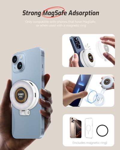 Magnetic Portable Selfie Light for iPhone - Phone Ring Light Rechargeable for Camera Picture Make up Photos Video Conferences LED Selfie Ring Fill Light TikTok/Zoom Calls/Video Conference - color: black-white