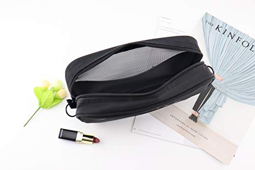 Patu Mesh Travel Toiletry Bag, Transparent Standing Pouch, Portable Shaving Washing Kits Organizer, Personal Care Trip Case, Pack of 2 Sizes (S/M), Black - size: S & M (2 pcs)