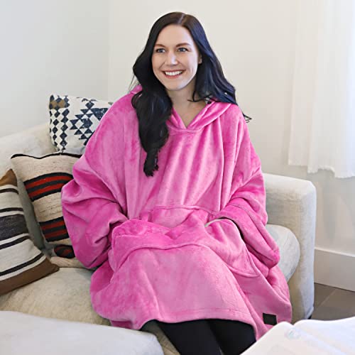Catalonia Oversized Blanket Hoodie Sweatshirt, Wearable Sherpa Blanket Pullover, Gift for Her - color: Rose Pink