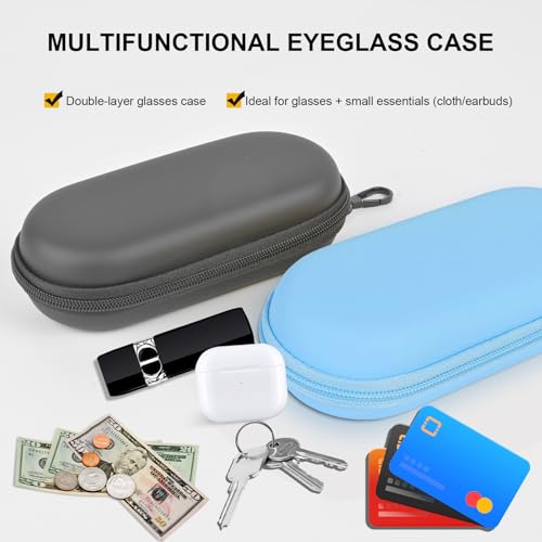 Double Glasses Case,Dual Eyeglasses & Sunglasses Organizer with Clip Zipper Closure for Travel 2 Pairs Storage Box - color: Blue