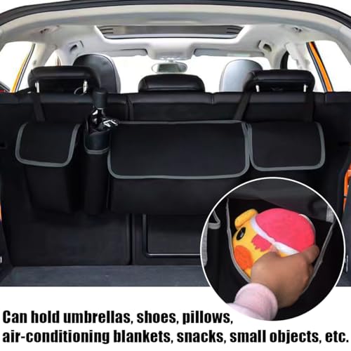 Yourkar Car Trunk Organizer, Oxford Backseat Storage Bag with 4 Pockets, Waterproof Adjustable Large Capacity Hanging Collapsible Bag for Most Vehicles, Universal Car Accessories