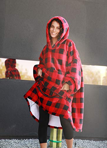Catalonia Oversized Blanket Hoodie Sweatshirt, Wearable Sherpa Blanket Pullover, Gift for Her - color: Checker