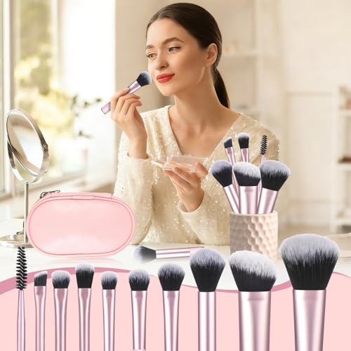 10 Pcs Travel Makeup Brushes With Pouch, Mini Travel Size Makeup Set, Portable Cosmetic Brush Travel-Essentials kits for Women Girls Brushes Blush Powder Eye Shadow