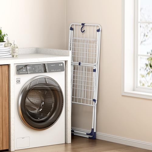 APEXCHASER Clothes Drying Rack, Metal Drying Rack Clothing, Laundry Rack Foldable, Space-Saving, Free-Standing Airer with 4 Gullwings, Indoor Outdoor Use, 55.12"*37.8"*17.52", White