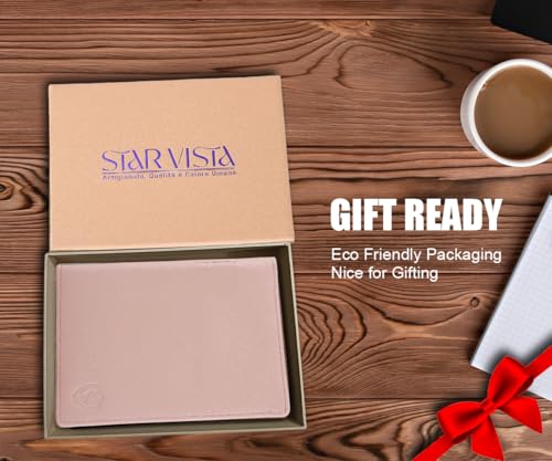 STAR VISTA Phoenix Leather Passport Holder, Calfskin Travel Wallet - RFID Blocking, ID Window, Zipper Pocket, Pen & Notebook Included, Pale Pink - color: Pale Pink Calfskin