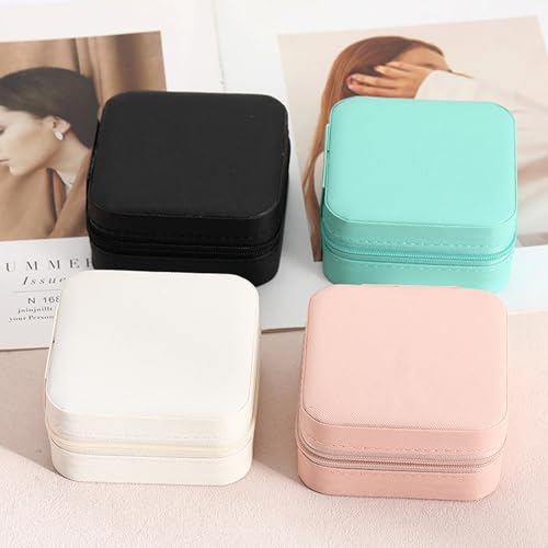 Travel Jewelry Case 2 Pack Mini Travel jewelry Box Portable Organizer Women Girls Gift Box for Rings Earrings Necklaces Bracelets - color: Off white