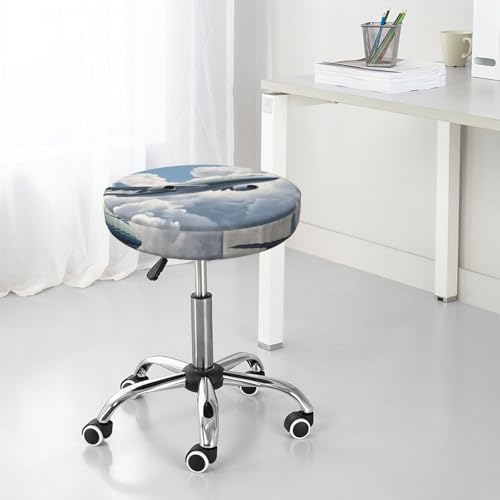 Round Bar Stool Covers 13 Inch, Airplane Art, 3-Layer Velvet Circular Seat Cushion Covers, Washable Non-Slip Chair Pads for Round Stools, Suitable for Thick Within 2.76 Inch - size: 13 inch