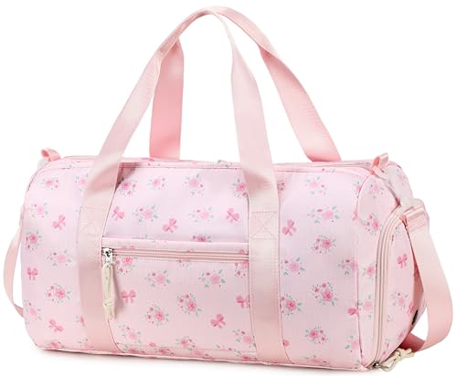 Gym Bag Sports Duffle Bags with Wet Pocket Weekender Overnight Bag with Shoe Compartment and Air Hole for Girls Kids Women Workout Travel Bags (Bow Flower-Pink) - color: Bow Flower-Pink