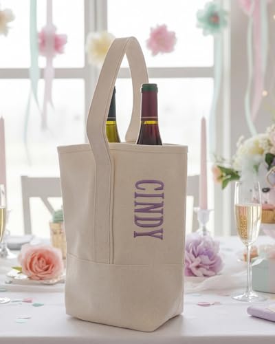 Personalized 2 Bottle Wine Gift Tote Bags w/Name- Wine Cooler Carrier for Travel, BYOB Restaurant, Wine Tasting, Party, Dinner, Gift for Wedding, Wine Lovers for Women & Men