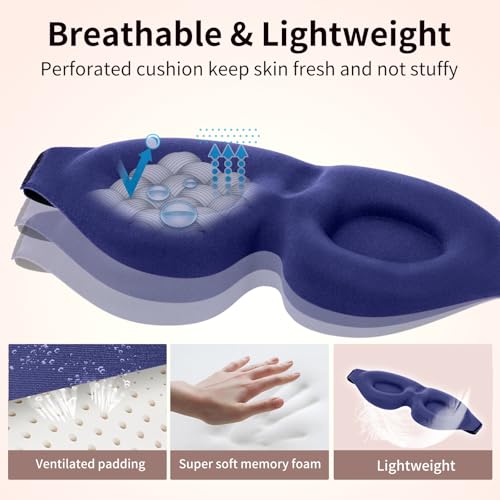 NEWVANGA Sleep Mask for Back and Side Sleeper, Block Out Light, Luxury Sleeping Eye Mask of 3D Night Blindfold, Zero Pressure Breathable Travel Eye Cover Blue - color: Blue