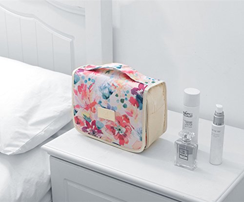 Mossio Hanging Toiletry Bag - Large Cosmetic Makeup Travel Organizer for Men & Women with Sturdy Hook - color: White Baroque