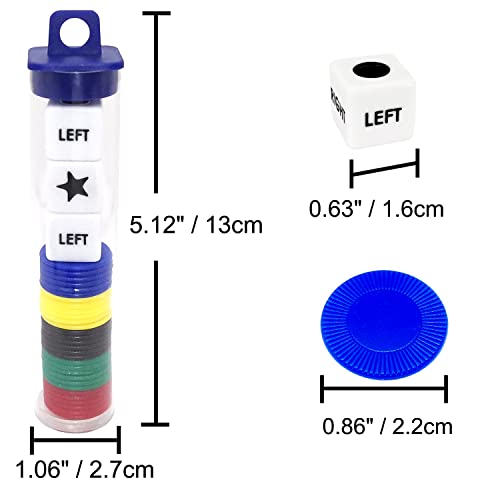 Ahoper Left Right Center Dice Game Prime Set Bundle with 3 Dices + 30 Chips - (5 Pack). Round Tube Storage is Very Convenient for Travel. Easy to Store, Carry Around. - size: 5 Pack