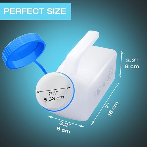 Urinals for Men Glow in The Dark Lid by Tilcare (1 Pack) - 32oz/1000mL Thick Plastic Mens Bedpan Bottle with Screw-on Lid - Spill Proof Portable Pee Bottles - Travel Urine Collection Containers