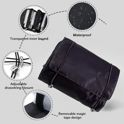 4 in 1 Detachable Roll Up Makeup Bag, Travel Make up Bag Large Capacity, Portable Toiletry Organizer with Mesh Pockets, Foldable Cosmetic Case for Travel, Gym, Home (Black)