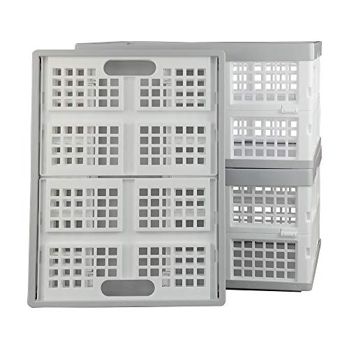 Vababa 28 L Plastic Collapsible Storage Bins, Stacking Utility Foldable Basket, Set of 3 - size: 28 L