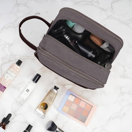 WANDF Travel Toiletry Bag for Men Large Toiletries Shaving Bag Water Resistant Hanging Dopp Kit Travel Accessories Bag for Women Men (Taupe) - color: Taupe