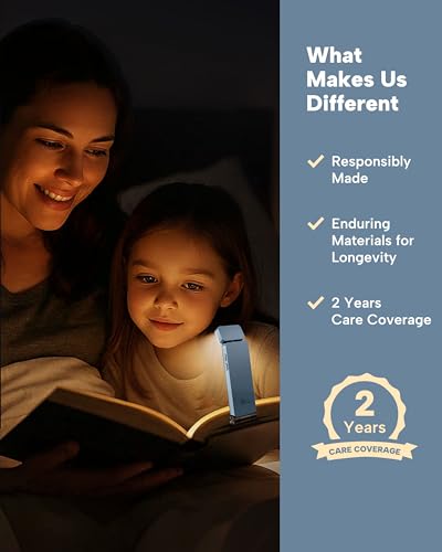 86lux Book Light, Rechargeable Clip-On LED Reading Light for Bed & Night Use - 3 Color Temperatures with Stepless Dimming, Ultralight Bookmark Design for Kids, Book Lovers, Blue - color: Blue
