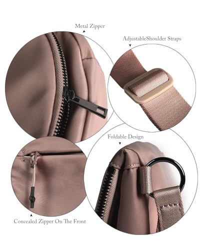 Crescent Bag for Women and Men, Fashion Medium Nylon Folding Crescent Moon Bag Single Shoulder Bag with Adjustable Strap - color: Crossbody bag-Brown
