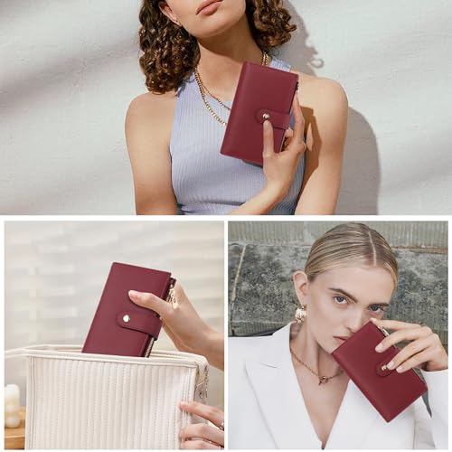 yiijay Womens Wallet RFID Blocking Leather Trifold Clutch Wallet Credit Card Holder Ladies Travel Wallet Purse with Pen Holder - color: 1Wine Red