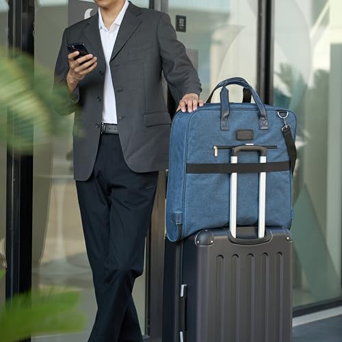Amazon Basics Carry-On Garment Bag for Travel and Business Trips with Detachable Shoulder Strap, Hanging Suit Luggage, Wrinkle Free Cover for Suits Dresses Coats, Foldable with Shoe Compartment, Navy - color: Navy