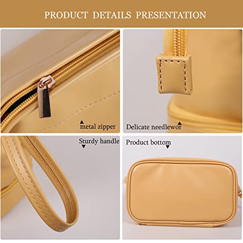 Abiudeng Large Capacity Makeup Bag Ladies Cosmetic Bag Travel Bag with Compartments Portable PU Leather Travel Makeup Bag with Handle - color: Yellow