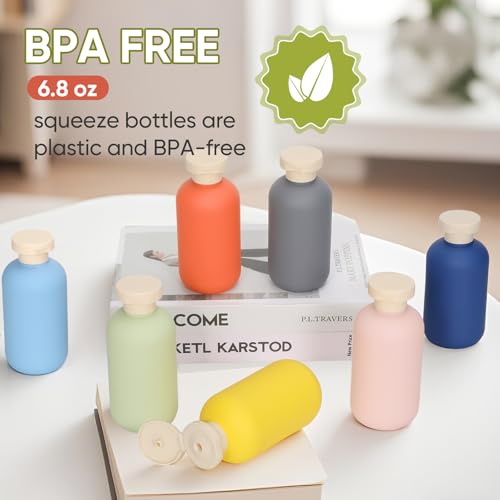 3 PACK Travel Shampoo Bottle, Empty Plastic Squeeze Bottles 6.8oz with Flip Cap, Lotion Container for Toiletries Travel Size Shampoo and Conditioner - color: Light Blue, size: 6.8 oz