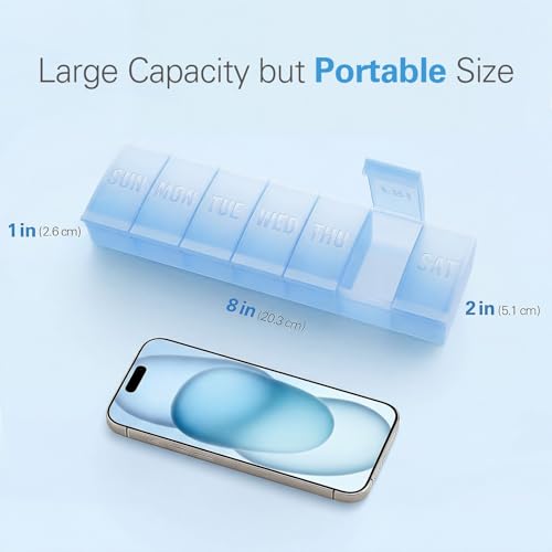 Barhon Large Weekly Pill Organizer, Big Vitamin Organizer Case for 7 Day, Travel Medicine Pill Box to Hold Various Supplements and Fish Oil, Sky Blue - color: Sky Blue