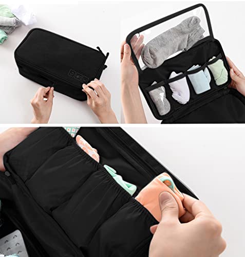 Portable Underwear Bra Storage Bag Waterproof Travel Organizers Multi-Layer Toiletry Packing Cube - color: black