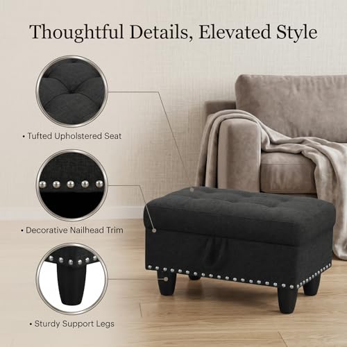 28.5 Inch Storage Ottoman Bench, Upholstered Ottoman with Hidden Storagefor Bedroom Living Room, End of Bed Foot Rest Stool, Charcoal Gray - color: Charcoal Gray