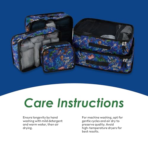 Disney Minnie Mickey Stitch Packing Cubes - Winnie the Pooh, Princess Cinderella, Cars, Toy Story 5 Piece Packing Cubes Compression - Travel Essential - Luggage Suitcase Organizer Set - color: Blue