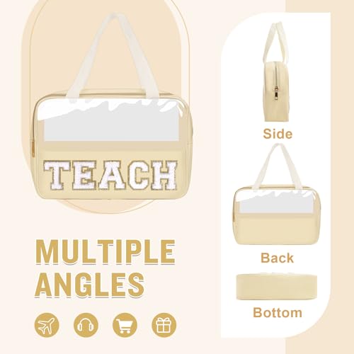 izuzta Teacher Appreciation Gifts TEACH Chenille Letter Clear Makeup Bag Pouch, Monogram Teacher Supplies Zipper with Handle Travel Cosmetic Bag Graduation Retirement Gifts for Women(TEACH-Beige) - color: TEACH-Beige