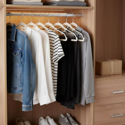 30 Pack Plastic Clothes Hangers,Non Slip Slim Hangers for Closet, Space Saving Clothes Hangers with Pads, Easy Slide Shirt Pant Scarf Hangers for Bedroom Wardrobe - color: Gray+beige