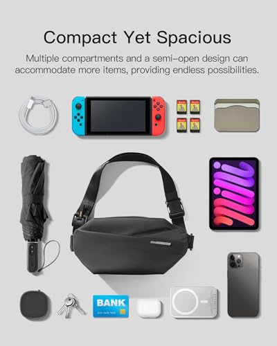 Inateck Sling Bag X, Multi-pocket Crossbody Shoulder Chest Bag with Adjustable Shoulder Strap, Water-resistant Waist Fanny Pack for Men, Women, Travel, Daily Use, Cycling, Hiking, Black, Large - color: Black, size: Large