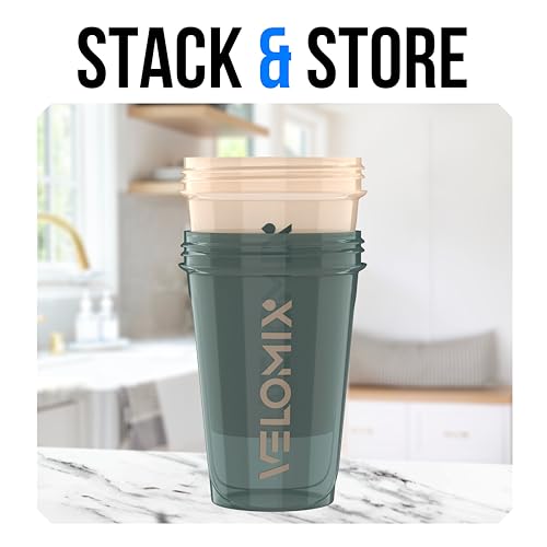 VELOMIX -2 Pack- 20 oz Protein Shaker Bottles for Protein Mixes - 2x Wire Whisk | Leak Proof Shaker Cups for Protein Shakes and Pre Workout | Protein Shaker Bottle Pack (A5) Blue&Beige - color: A5) Blue&Beige