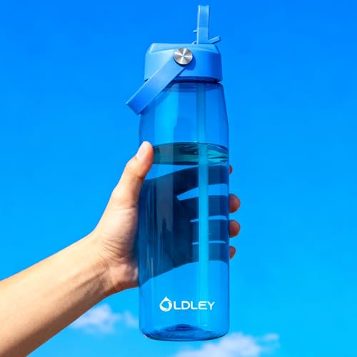 OLDLEY 32 oz Water Bottle with Straw, Leakproof Sports Water Bottle with Carry Strap, BPA-Free Large Water Bottles for Home,Travel, School, Outdoors, Gym, Tritan, Blue - color: Blue