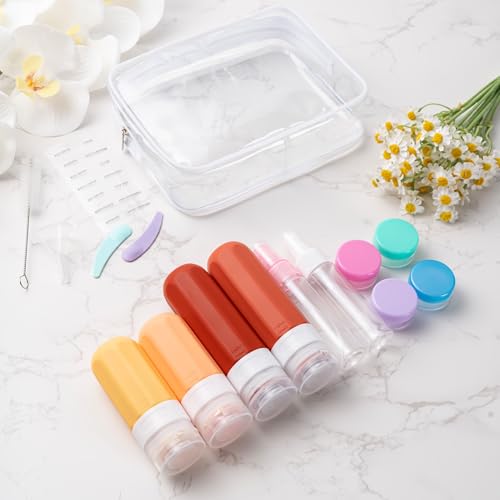 MODENGKONGJIAN 16 Pack Travel Bottles for Toiletries,TSA Approved Silicone Squeezable Travel Shampoo Bottles, 3oz Leak Proof Refillable Toiletry Cosmetic Containers (16PCS/Brown) - color: 16PCS/Brown