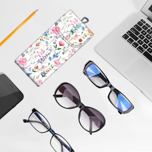 FINTIE Double Glasses Case with Carabiner Hook, Portable Vegan Leather Eyeglass Case Anti-scratch Sunglasses Pouch - color: Flower Fantasy