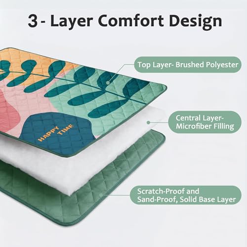 Exclusivo Mezcla Extra Large Waterproof Picnic Blankets 3 Layer, Sandproof and Foldable Outdoor Blanket for Beach Camping, Park and Travel - color: Green Leaf