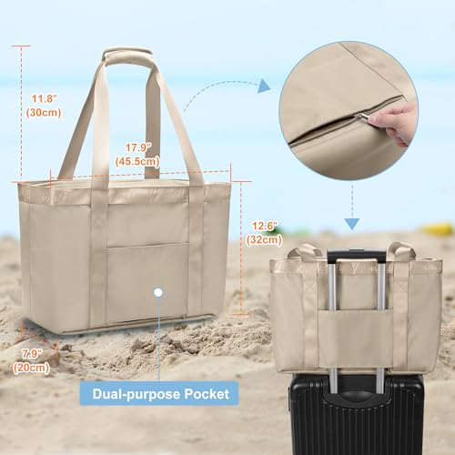 Yarwo Beach Bag for Women, Sandproof Swim Tote Bag with Cooler Compartment and Wet & Dry Pockets for Pool Cruise Vacation - color: Light Camel