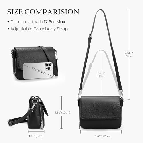 befen Genuine Leather Crossbody Bags for Women Medium Purse with Built in RFID Wallet Womens Soft Cross Body Purse - color: Black
