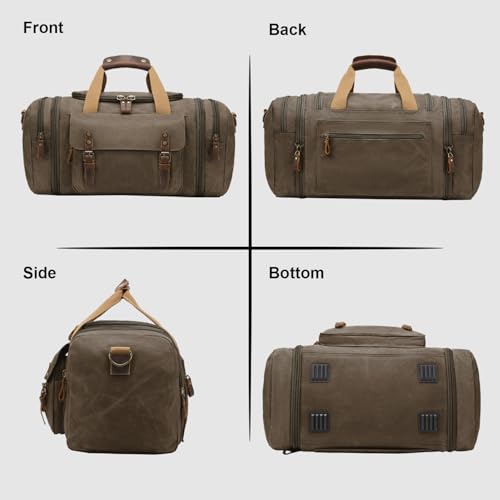 Waxed Canvas Duffel Bag 50L, Army Green | Waterproof, Travel, Overnight, Weekender - color: Army Green